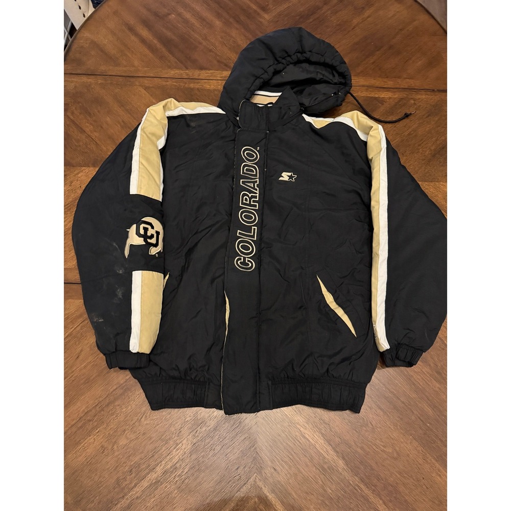 Vintage Starter Colorado Buffaloes Puffer Jacket Black Gold Mens Large CU Buffs